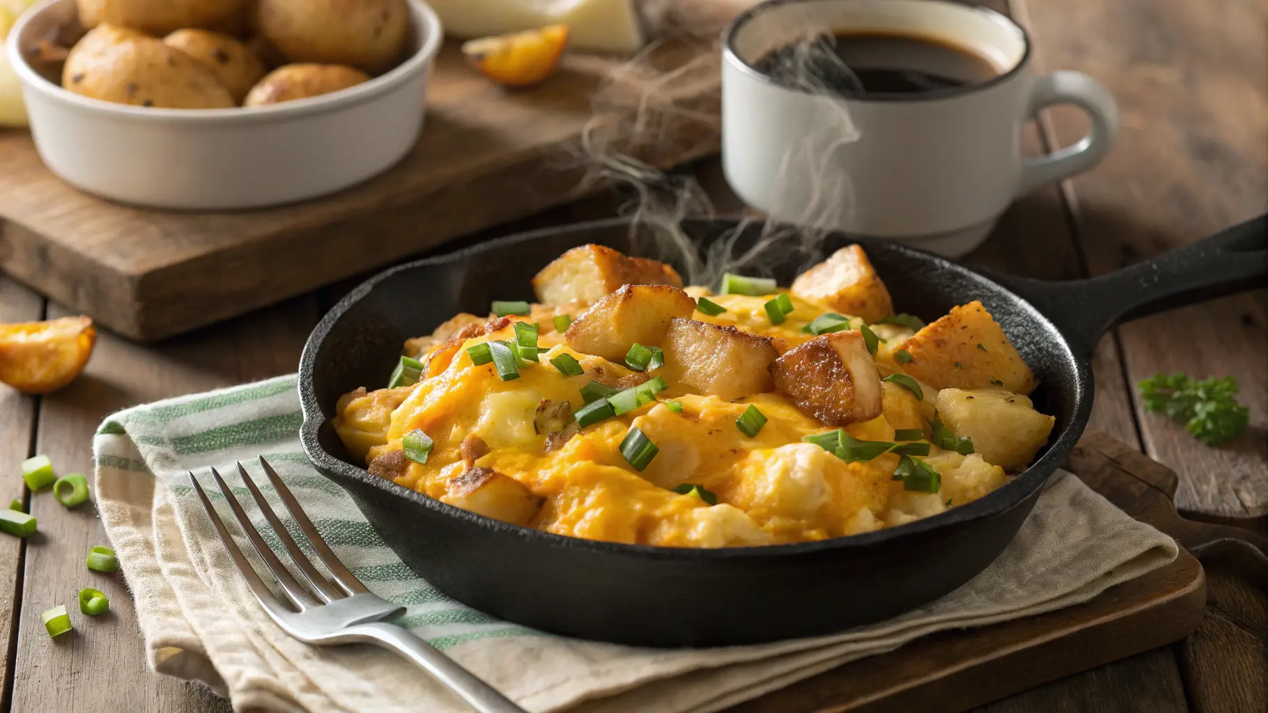 Cheesy Potato Egg Scramble