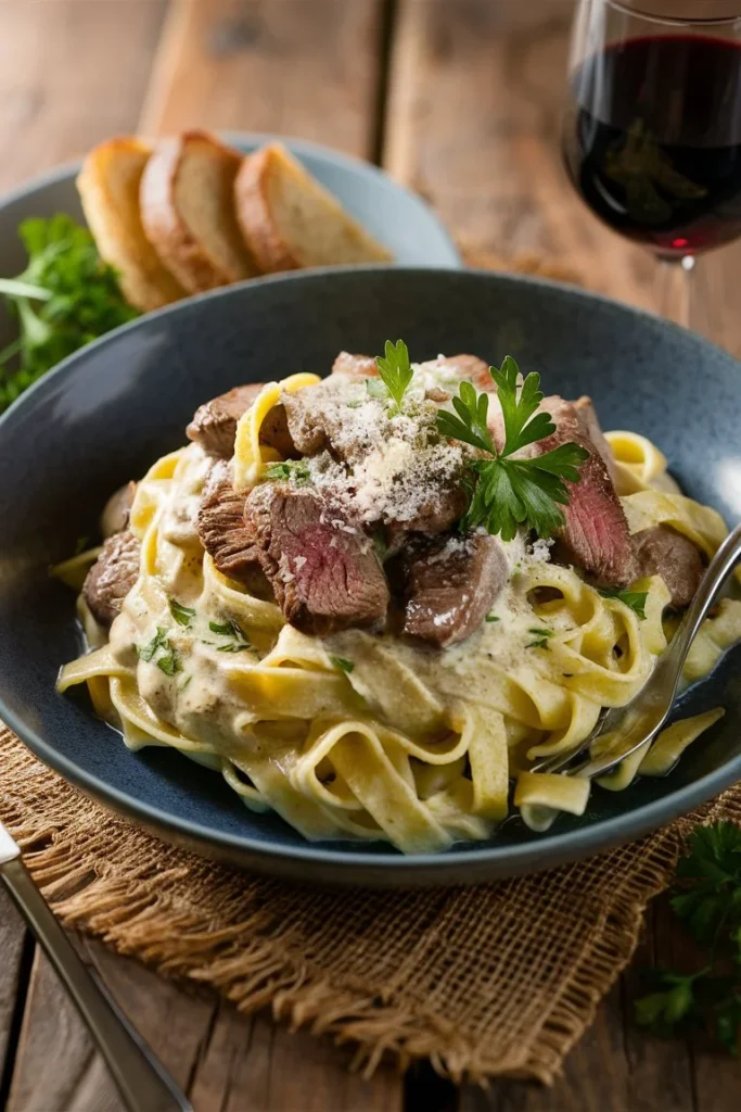 creamy steak pasta